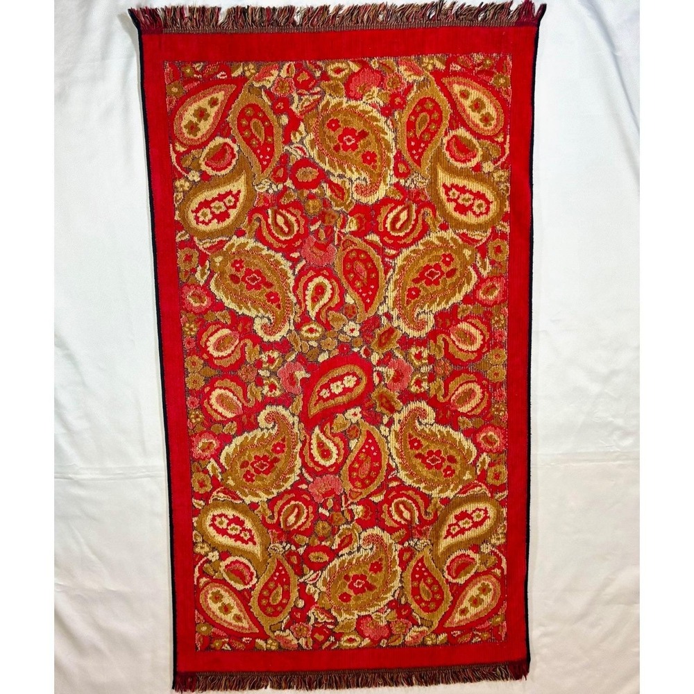 VTG Cannon Royal Family Sculpted Bath Towel Red & Gold Paisley  Regency VHTF EUC